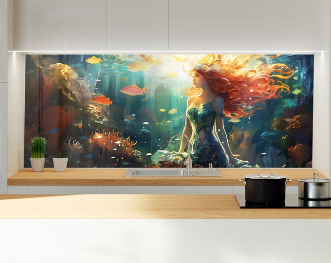 Tempered Glass Octopus Backsplash Tile Turtle Splashback for Stove Back Cover-Kitchen Fish Backsplash Tile- Stove Aquarium Backsplash