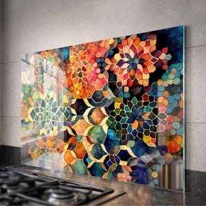 Salpicadero de cocina de vidrio templado con mosaico: Panel de pared con azulejos de colores