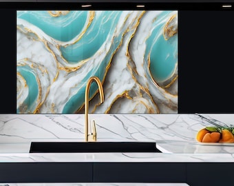 Tempered Glass Wall Art: Blue Marble Abstract Decor