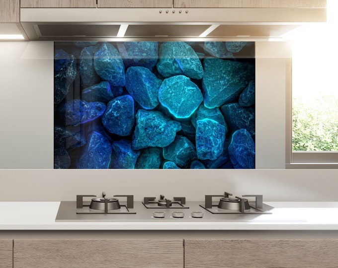 Tempered Glass Neon Backsplash Design-Cooker Wall Backsplash Panel-Glass Splashback For Kitchen Panel for stove wall cover-Zen spa stones