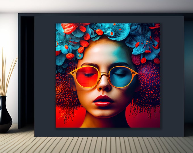 Extra Large Wall Art-Glass Printing Wall Decor-Colorful Woman Art-Tempered Glass Wall Art-Cool Woman Wall Art-Face Wall Art-Cool Wall Art