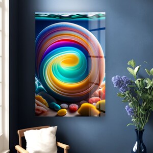 Abstract circle glass wall décor in various sizes displayed on white wall with natural light