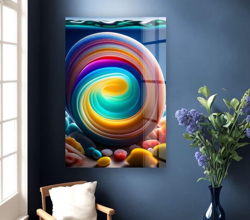 Abstract circle glass wall décor in various sizes displayed on white wall with natural light