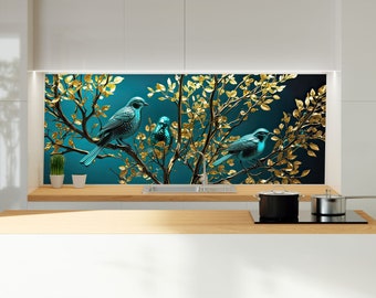 Tempered Glass Backsplash-Flower Backsplash Tiles-Birds Backsplash-Birds Splashback Stove Back Cover-Backsplash Behind Stove