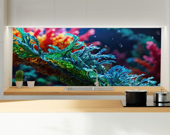 Tempered Glass Octopus Backsplash Tile Turtle Splashback for Stove Back Cover-Kitchen Fish Backsplash Tile- Stove Aquarium Backsplash
