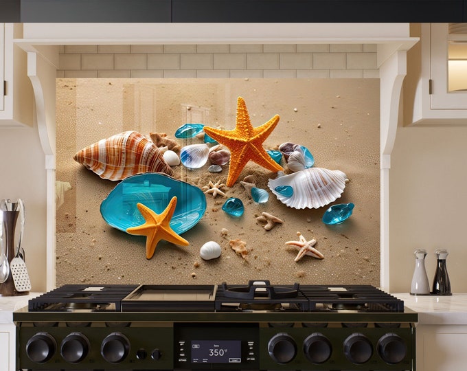 Tempered Glass Backsplash Tile-Sea Star Backsplash Tiles-Stove Backsplash for Kitchen Splashback for Stove Back Cover-Starfish Tile