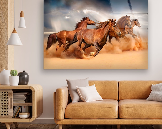 Tempered Glass Wall Art-Wall Decor--Glass Printing-Large Wall Art-Wall Hangings-Black Horse Wall Art-Horses Art-Animal Wall Art