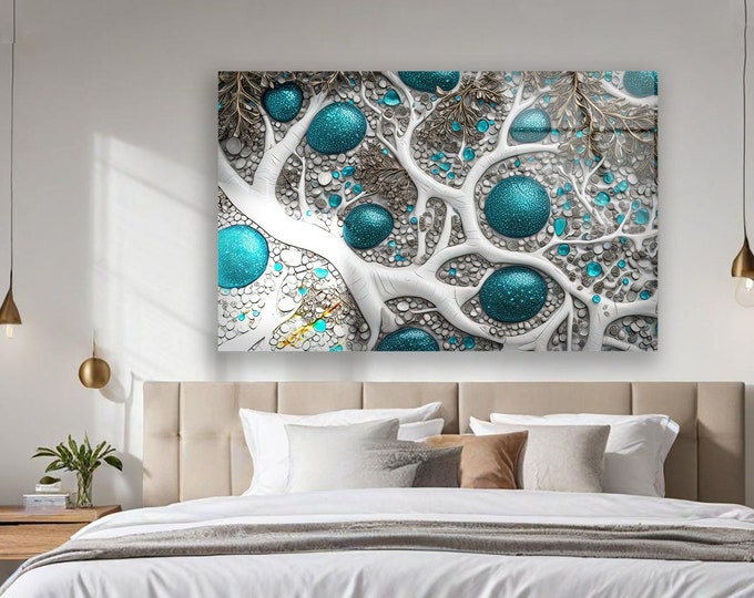 Tempered Glass Art-Glass Printing Art-Tempered Glass Wall Art-Glass Wall Decor-Abstract Wall Decor-Blue Abstract Wall Art-Golden Marble Art