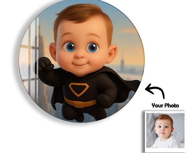Tempered Glass Custom Wall Art, Pixar Style Portrait from Photo, Personalized Glass Panel for Home Decor or Gifts
