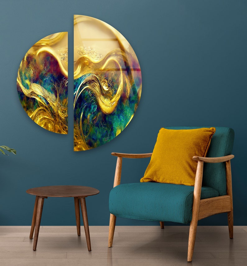 Tempered Glass Wall Art Set of D Circle Glass Wall Etsy