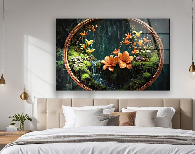 Tempered Glass Art-Glass Printing Art-Tempered Glass Wall Art-Glass Wall Decor-Abstract Flower Wall Art-Floral Wall Decor-Flower Home Decor