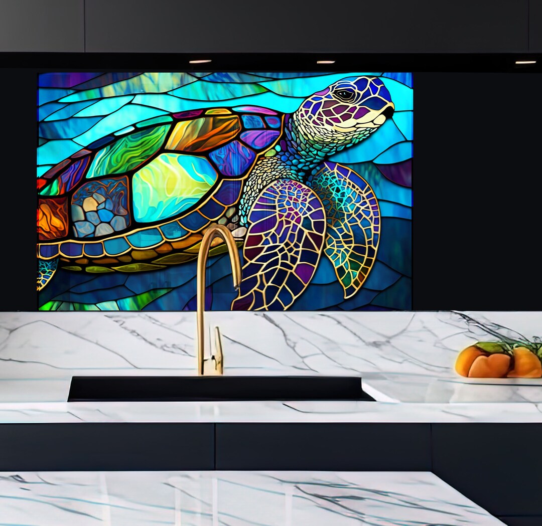 Tempered Glass Octopus Backsplash Tile Turtle Splashback for Stove Back