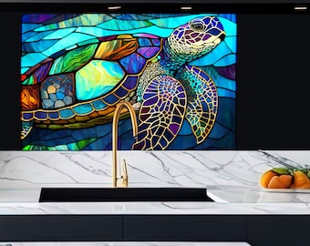 Tempered Glass Octopus Backsplash Tile Turtle Splashback for Stove Back Cover-Kitchen Fish Backsplash Tile- Stove Aquarium Backsplash