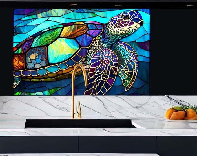 Tempered Glass Octopus Backsplash Tile Turtle Splashback for Stove Back Cover-Kitchen Fish Backsplash Tile- Stove Aquarium Backsplash