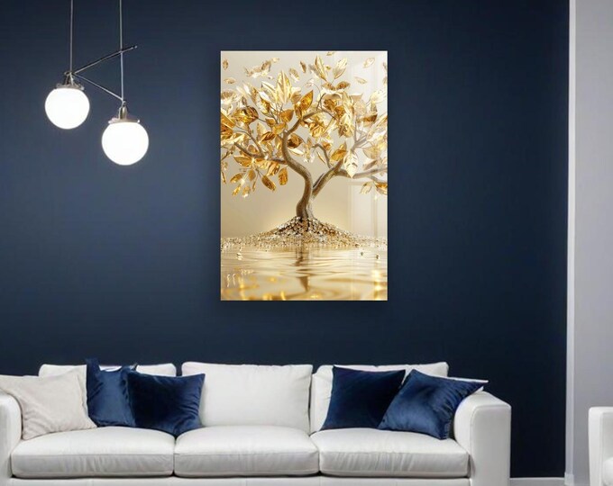 Tempered Glass Wall Art,Gold Tree Wall Decor,Home Decor,Glass Printing Art,Nature Wall Art Gifts for her,Tree wall art,Tempered glass art