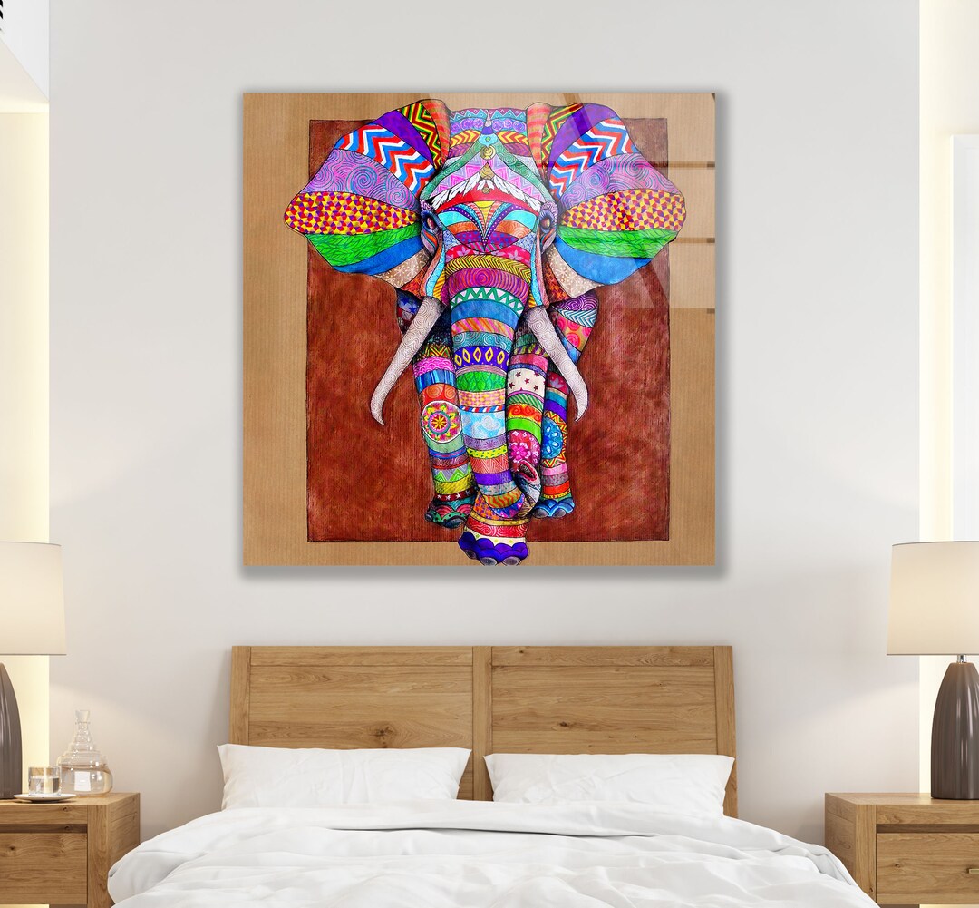 Tempered Glass Framed Wall Artelephant Wall Decorwall Hanginglarge