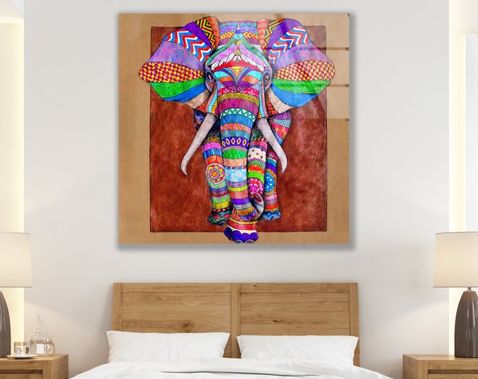 Tempered Glass Framed Wall Art--Elephant Wall Decor-Wall Hanging-Large Wall Art-Glass Printing-Glass Wall Art-Elephant Wall Art