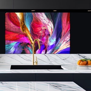 Tempered Glass Kitchen Backsplash: Colorful Abstract Wall Art