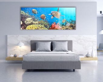 Tempered Glass Panoramic Wall Art: Underwater Turtle Reef