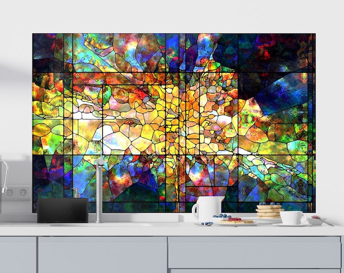 Backsplash Tile-Solid Tempered Glass Wall Protection-Kitchen Backsplash-Splashback Kitchen Decoration-Bathroom Backsplash Stained  Wall Art