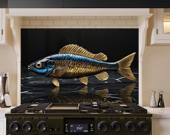 Tempered Glass Fish Backsplash Tile: Kitchen Stove Cover