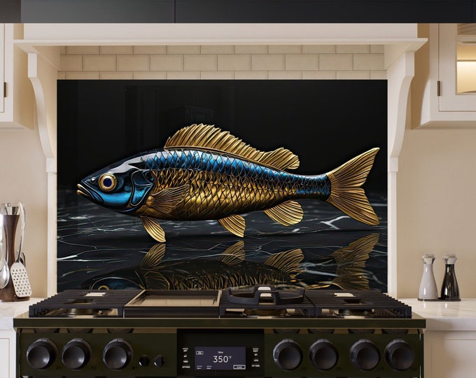 Tempered Glass Backsplash Tile-Kitchen Backsplash Tiles-Fish Backsplash for Aquarium Splashback for Stove Back Cover-Backsplash Behind Stove