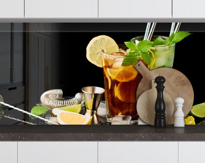 Kitchen Glass Splashback Drink-Tempered Glass Beverage Backsplash Tile Kitchen Backsplash Tiles-Cooker Panel Waterproof-Kitchen Wall Decor