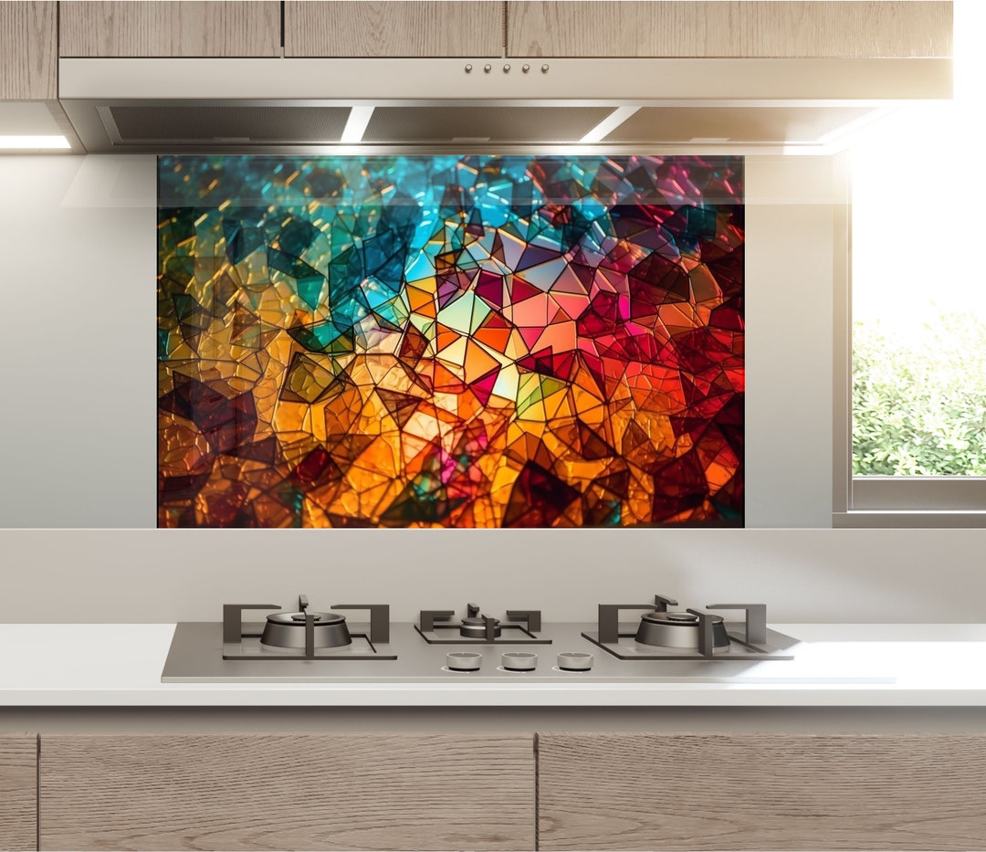 Abstract Backsplash Tilesolid Tempered Glass Wall Protectionkitchen