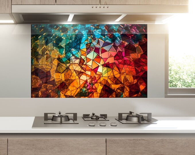 Abstract Backsplash Tile-Solid Tempered Glass Wall Protection-Kitchen Backsplash-Alcohol ink Splashback Kitchen Decor-Bathroom Backsplash