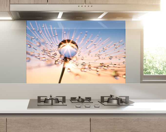 Tempered Glass Backsplash Design-Cooker Wall Backsplash Panel-Floral Glass Splashback For Kitchen Panel Design-Dandelion Flower Backsplash