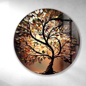 Tempered Glass Tree of Life Wall Panel – Vibrant Roots and Leaves in Stained Glass Style | Yoga Room, Nature Decor, Grounding Gift Idea