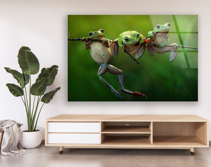 Tempered Glass Wall Art For Restaurant Office -Extra Large Glass Wall Art-Frog Wall Art-Animal Wall Art- Frog Wall Art
