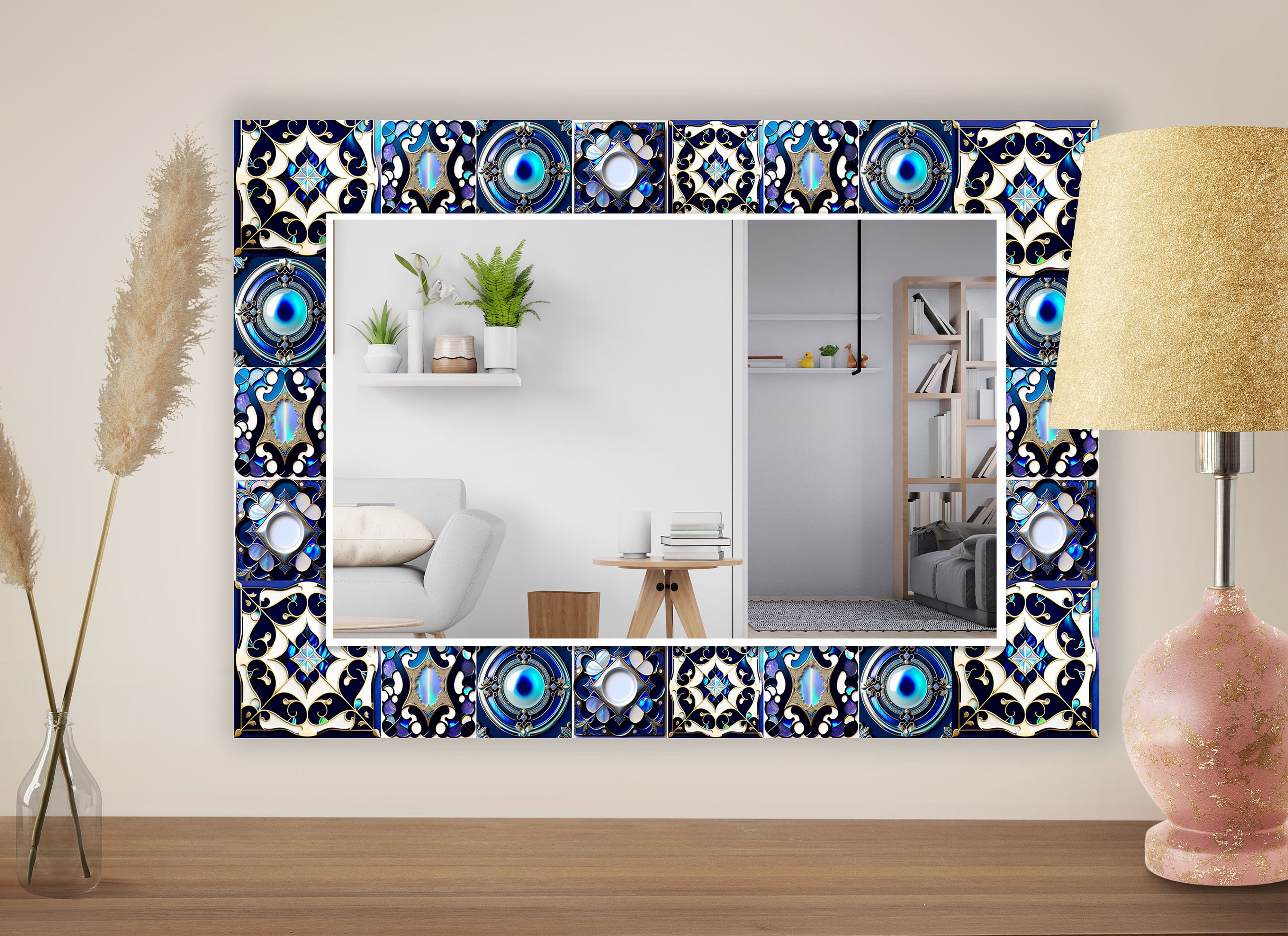 Specchio da Parete Rotondo in Mosaico e Vetro
