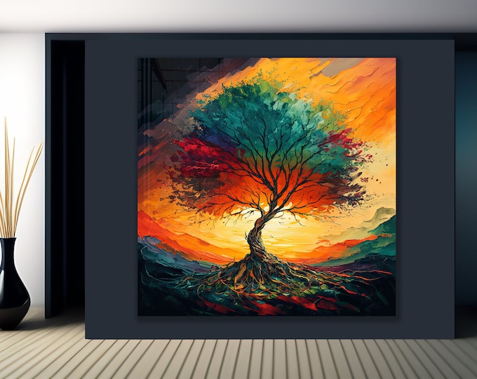 Tempered Glass Wall Art-Stained Wall Art -Life of Tree Wall Decor-Glass Printing -Large Wall Art-Wall Hangings-Stained Window Decor