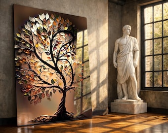 Tree of Life Tempered Glass Wall Art – Nature-Inspired Glossy 4mm UV Printed Abstract Design for Modern Homes