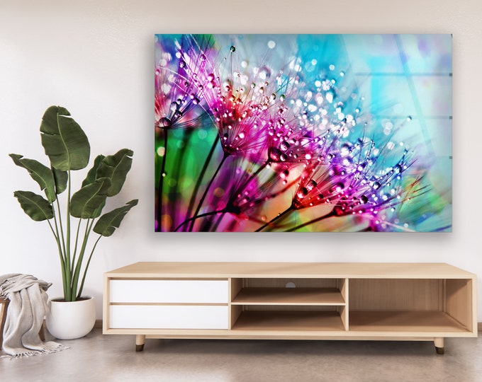 Tempered Glass Wall Art -Wall Art -Wall Decor - -Glass Printing-Large Wall Art-Dandelion Wall Art-Flower wall art-Floral Wall Art