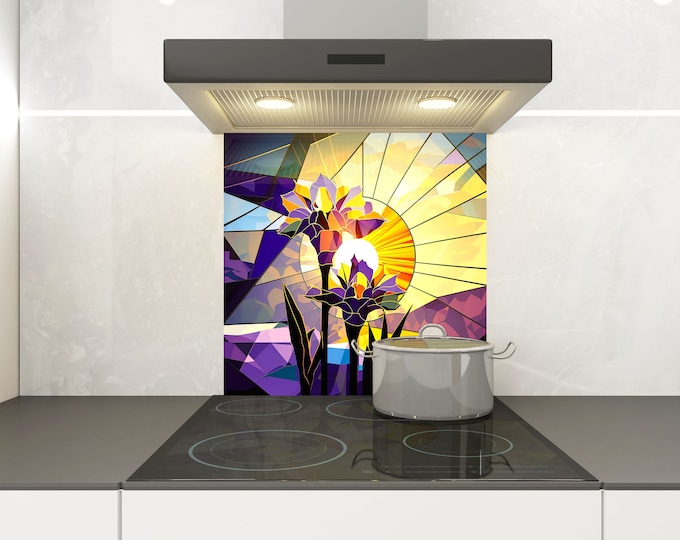Kitchen Glass Splashback-Tempered Glass Flower Backsplash Tile Kitchen Backsplash Tiles-Cooker Panel Waterproof-Stained Floral Splashback
