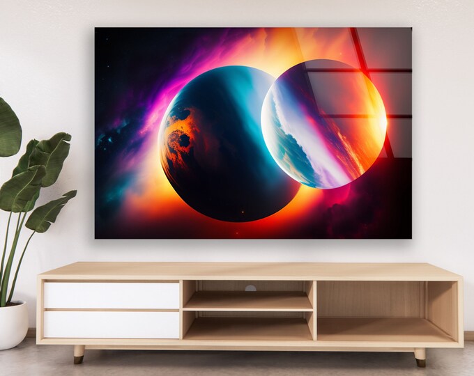Tempered Glass Wall Art-Framed Wall Art-Extra Large Wall Art for Living Room Decor-Glass Printing Wall Decor-World