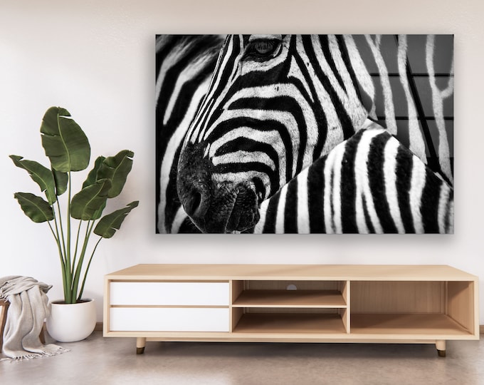 Tempered Glass Framed Wall Art-Animal -Wall Decor-Wall Hanging-Large Wall Art-Glass Printing-Glass Wall Art-Zebra Wall Art