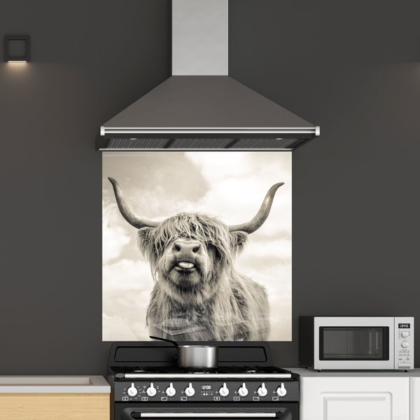 Tempered Glass Cow Backsplash Design-Cooker Wall Backsplash Panel-Glass Splashback For Kitchen-Scottish Cow