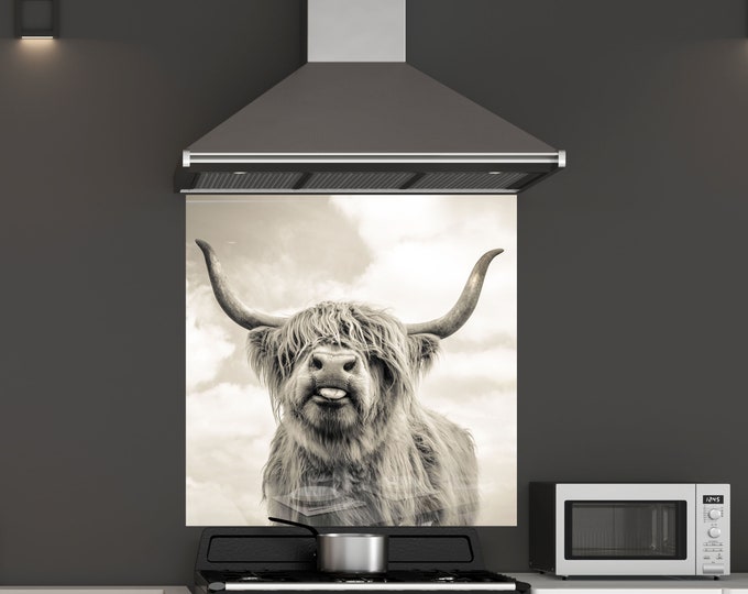 Tempered Glass Cow Backsplash Design-Cooker Wall Backsplash Panel-Glass Splashback For Kitchen-Scottish Cow