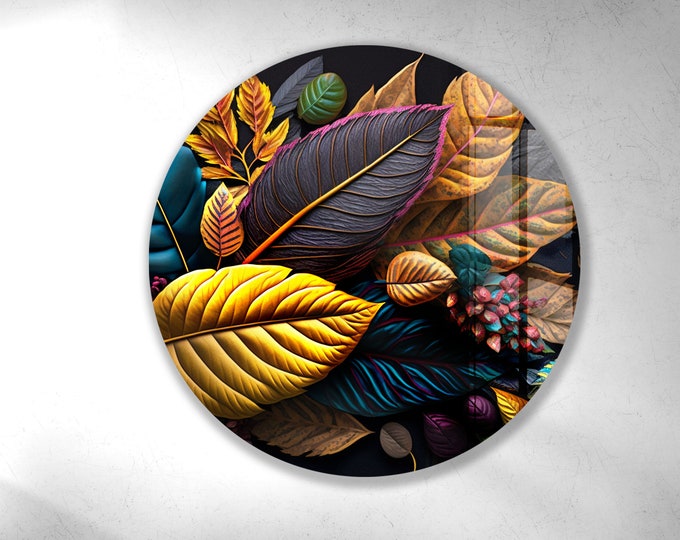 Glass Printing Wall Art-Large Wall Decor Living Room-UV Painted Glass Wall Art- Natural And Vivid Wall -Modern Colorful Leaf Art