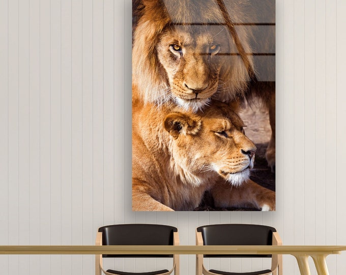 Tempered Glass Wall Art-Framed Wall Art-Large Wall Art for Living Room Decor-Glass Printing Wall Decor-King of the Jungle Lion Wall Art