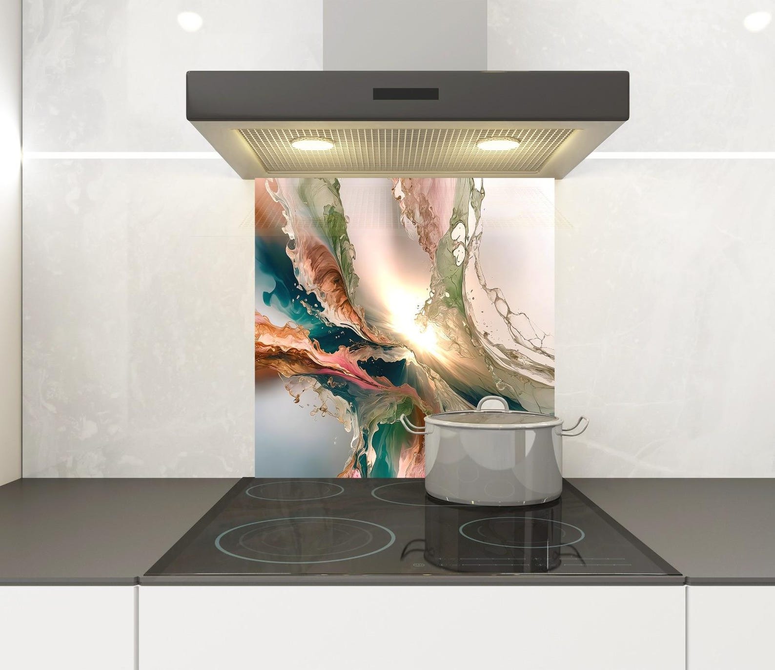 Tempered Glass Backsplash Abstract Backsplash for Kitchen Marble