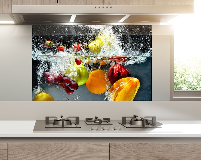 Tempered Glass Fruits Backsplash Design-Cooker Wall Backsplash Panel-Glass Splashback For Kitchen Panel Design-Fruits Splashback