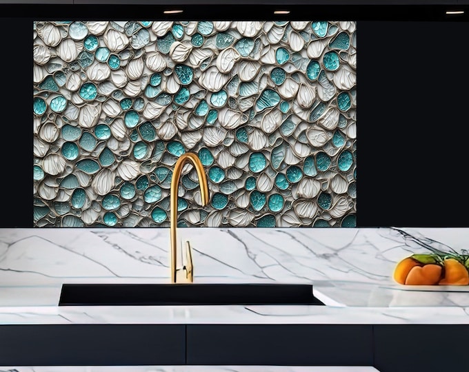 Tempered Glass Backsplash Tile-Stove Backsplash for Kitchen Blue Splashback Stove Back Cover-Sink Splashback Tile-Blue Stained Tile Bathroom