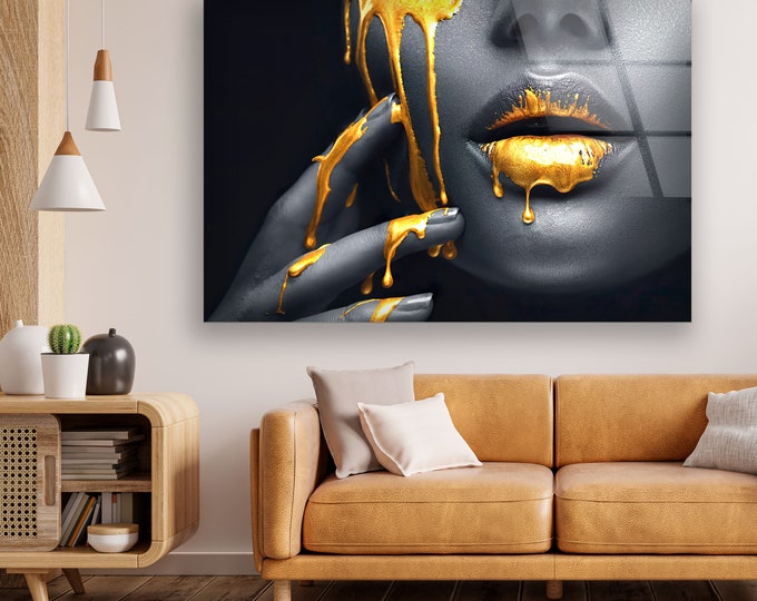 Tempered Glass Wall Art -Wall Decor- -Glass Printing -Large Wall Art -Wall Hangings -Gold girl- Wall Art
