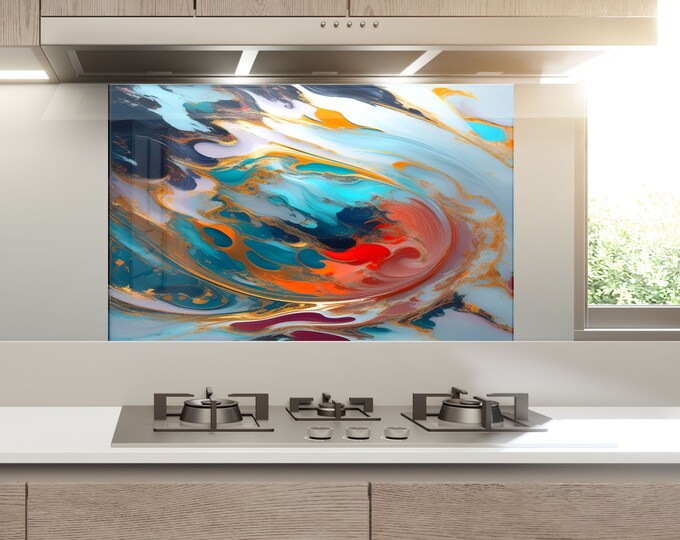Kitchen Glass Splashback-Tempered Glass Backsplash Tile Kitchen Backsplash Tiles-Cooker Panel Waterproof-Modern Kitchen Wall Decor - oil