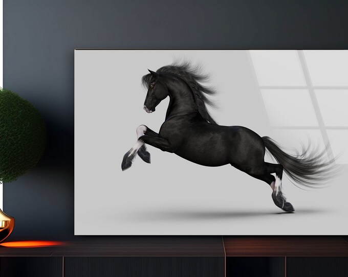 Tempered Glass Wall Art-Wall Decor--Glass Printing-Large Wall Art-Wall Hangings-Black Horse Wall Art-Horses Art-Animal Wall Art