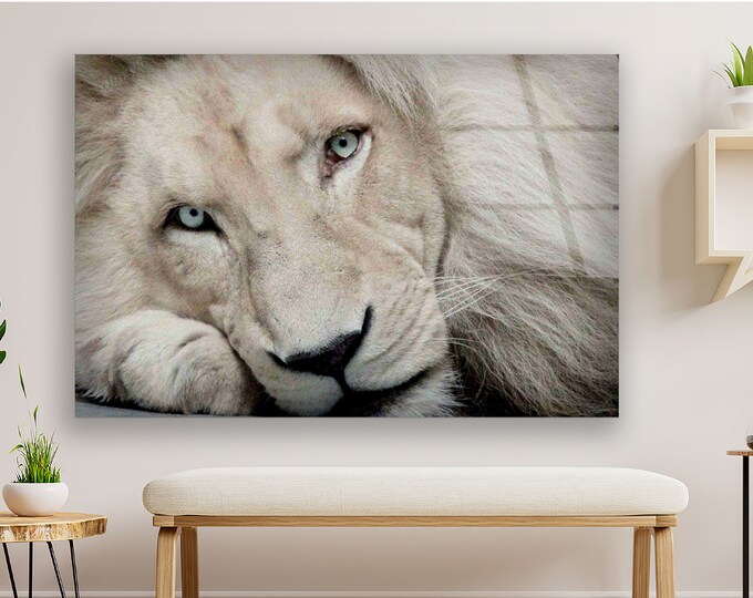 Tempered Glass Wall Art-Framed Wall Art-Extra Large Wall Art for Living Room Decor-Glass Printing Wall Decor-Wild Animal Lion Tiger Wall Art